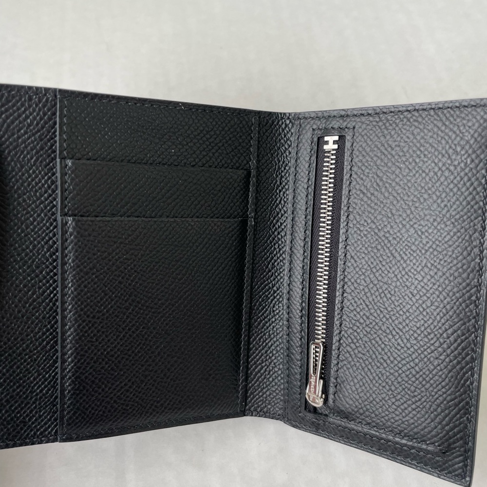 Hermes Black Pebbled Leather Bearn Compact Tri-Fold Wallet Palladium Hardware - Picture 11 of 16